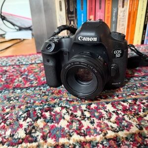Canon EOS 5D Black Digital Camera with two lenses and two attachments